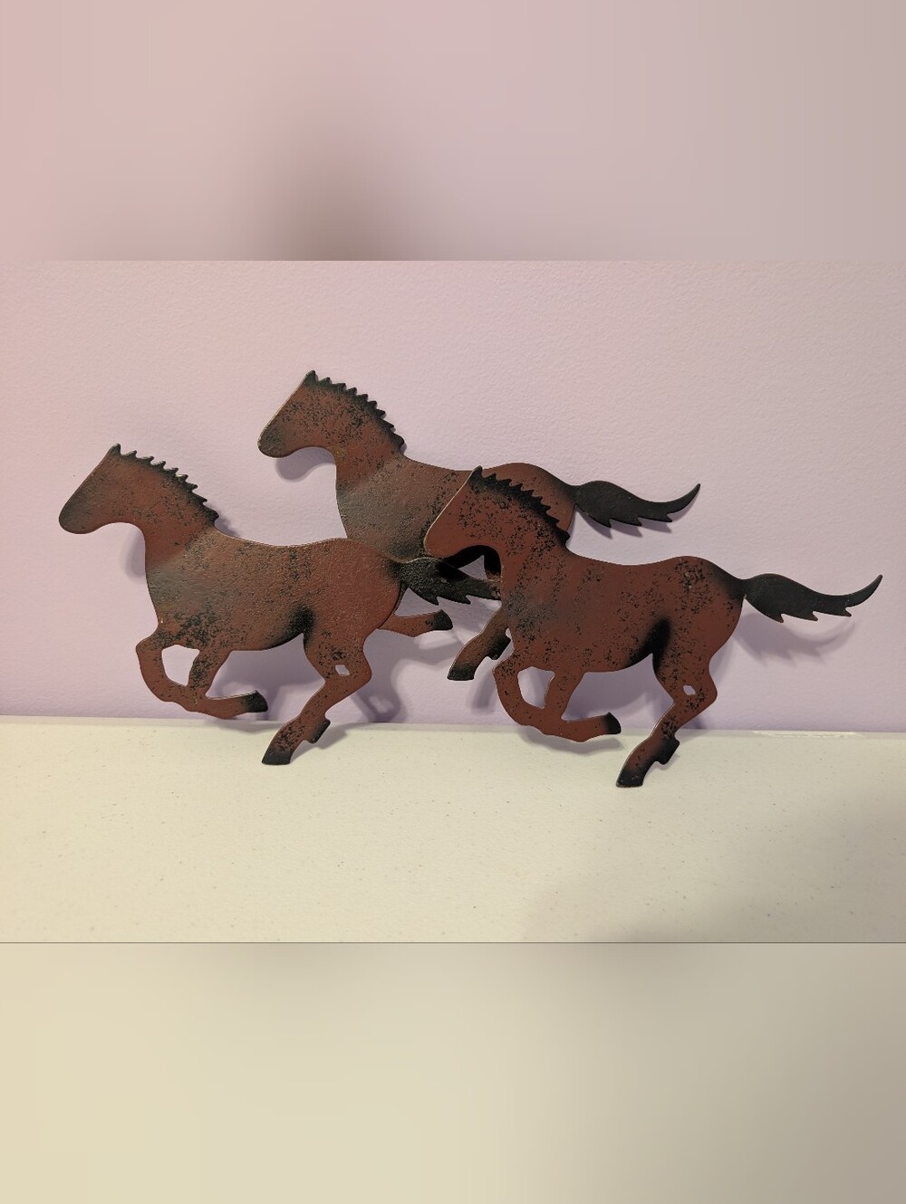 Vintage Rustic Metal Wild Horses Equestrian Wall Decor Art 15.5" X 7.5"